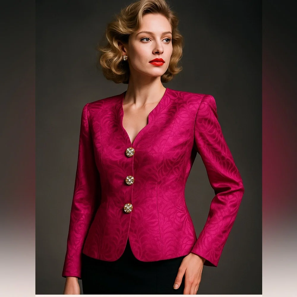 Vintage Ursula of Switzerland Fuchsia Jacquard Runway Couture Blazer – Size 10 - Picture 1 of 8